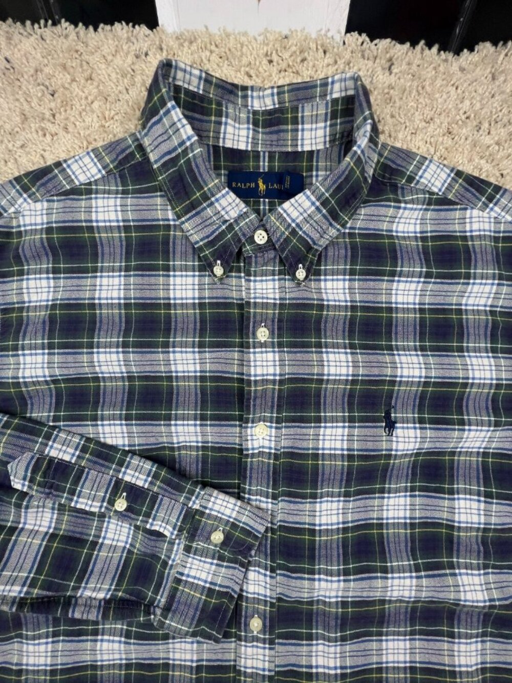 Ralph Lauren Button Up Shirt Size 2XL Green Plaid Long Sleeve Pony Classic